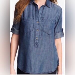 cloth & stone Anthropologie denim polka dot shirt